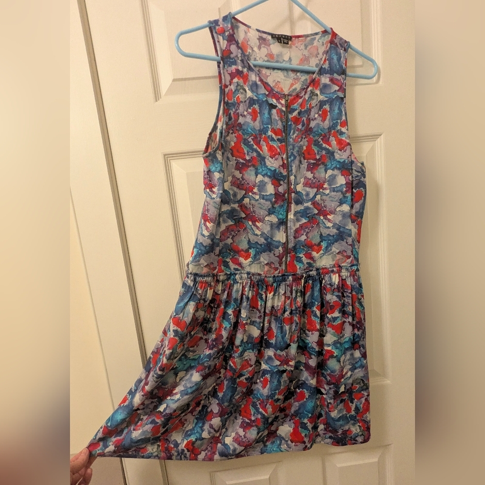 Theory Colorful Sleeveless Pure Silk Mini Dress